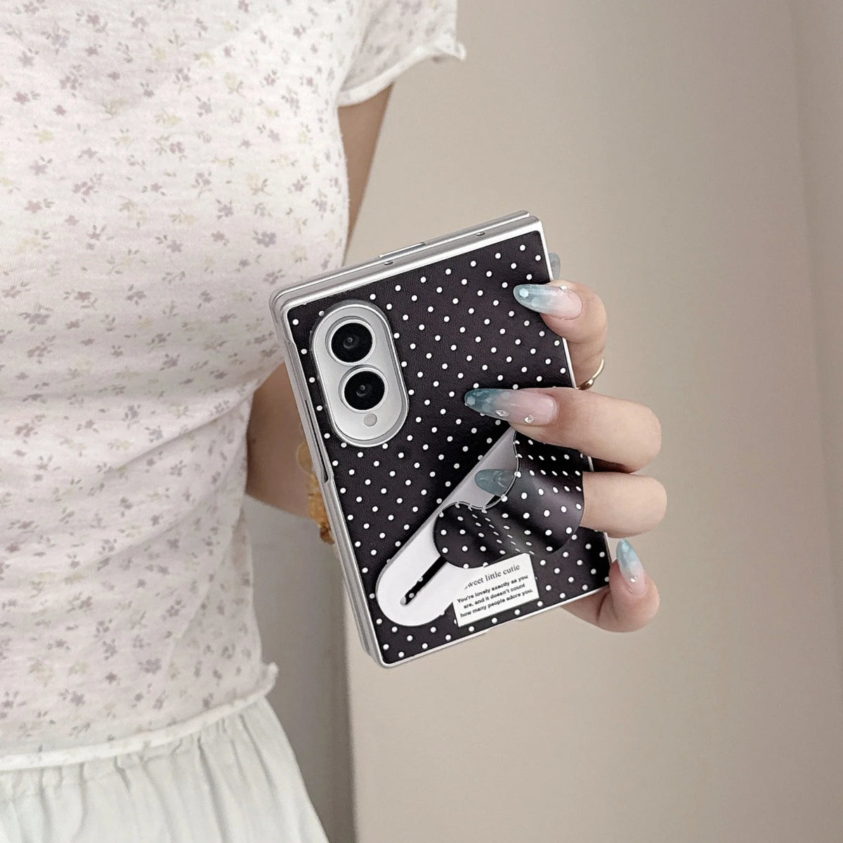 Creative Korean Full Screen Polka Dots Phone Case with Band-Aid Bracket for Samsung Galaxy Z Fold 8 Wide Z Fold 8 Back Cover