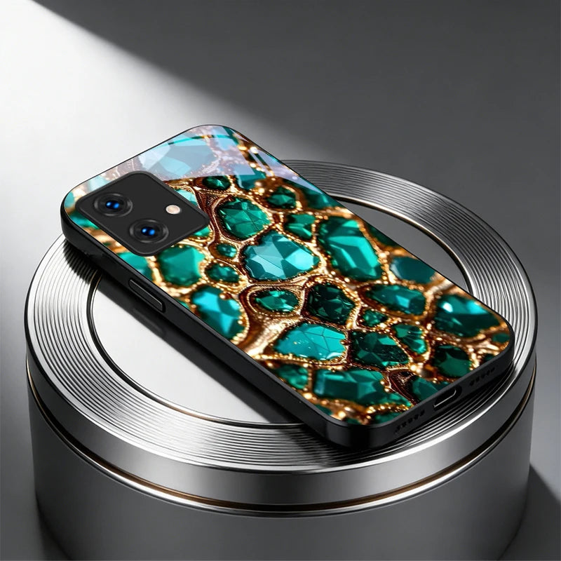 Luxury Green Gem Golden Black Glass Phone Case For Motorola Moto Edge 60 70 20 Lite 30 Pro 40 50 Ultra G45 G54 G55 G75 84 Cover