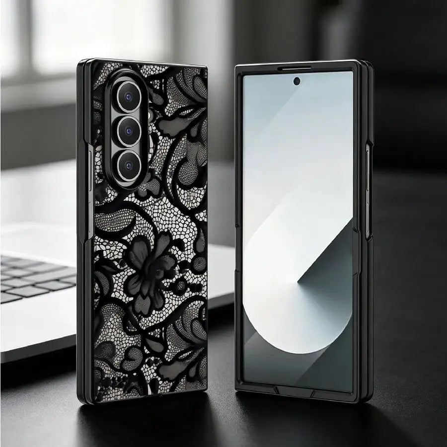 Case for Samsung Galaxy ZFold5 ZFold7 Z Fold 7 6 5 4 3 ZFold4 ZFold3 ZFold6 Back Phone Cover Burgundy Black Lace