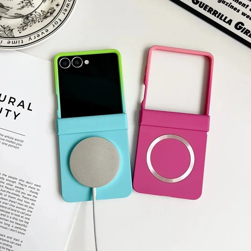 Magnetic Hinge Phone Case for Samsung Galaxy Z Flip 8 7 6 5 4 3 Flip8 Flip7 FE for Magsafe Double Color Gradient PC Back Cover