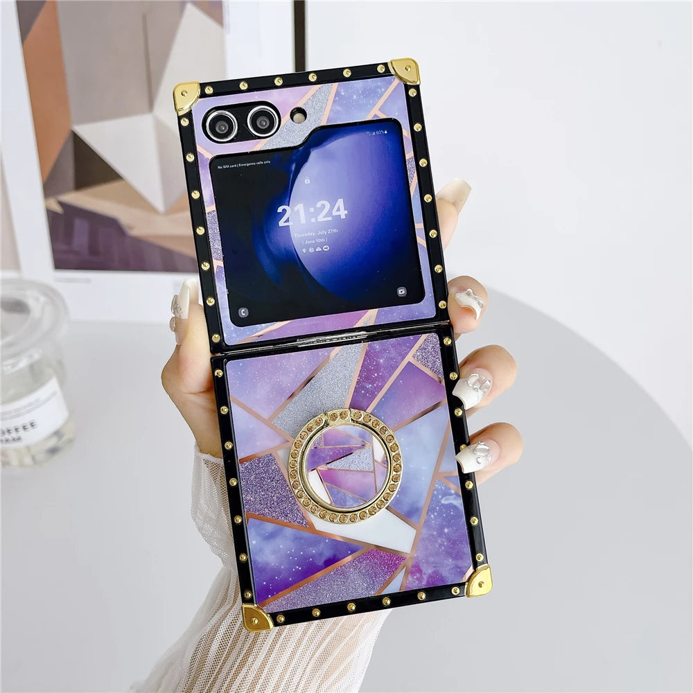 Luxury Glitter Shockproof Geometric Pattern Retro Women Phone Case for Samsung Galaxy Z Flip 7 Flip 6 Z Flip 5 Flip 4 Flip 3