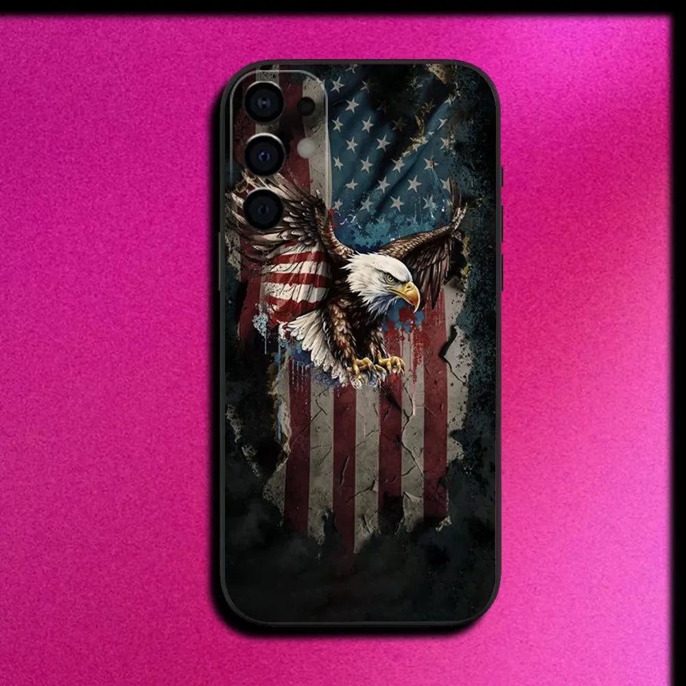 America USA Flag Phone Case For Samsung S25,S24,S21,S22,S23,S30,Ultra,S20,Plus,Fe,Lite,Note,10,9,5G Black Cover