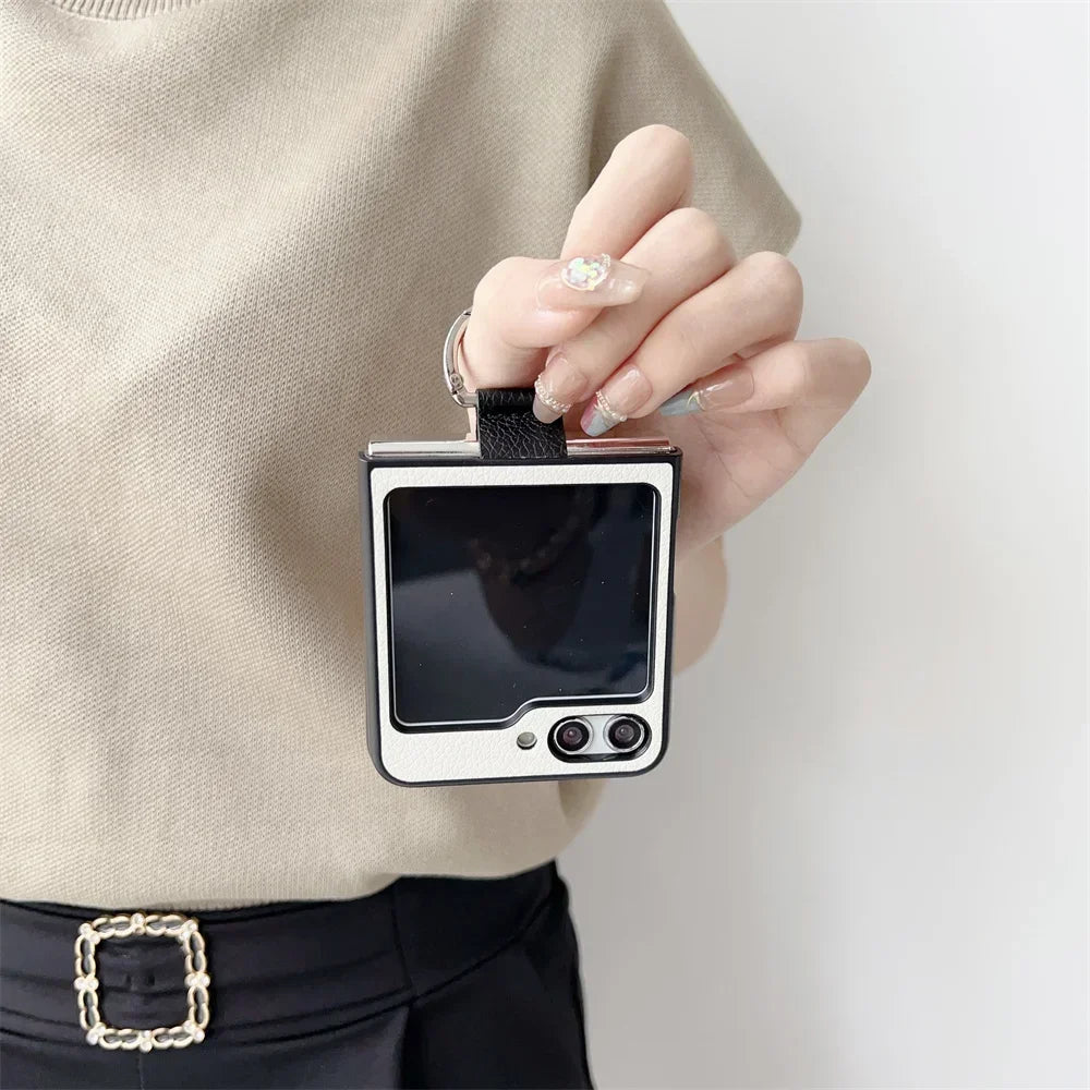 flip 6 Case Double Color Ring Holder Luxury Phone Case for Samsung Galaxy Z Flip 6 5 4 3 2 1 flip6 Flip5 PU Leather Cover