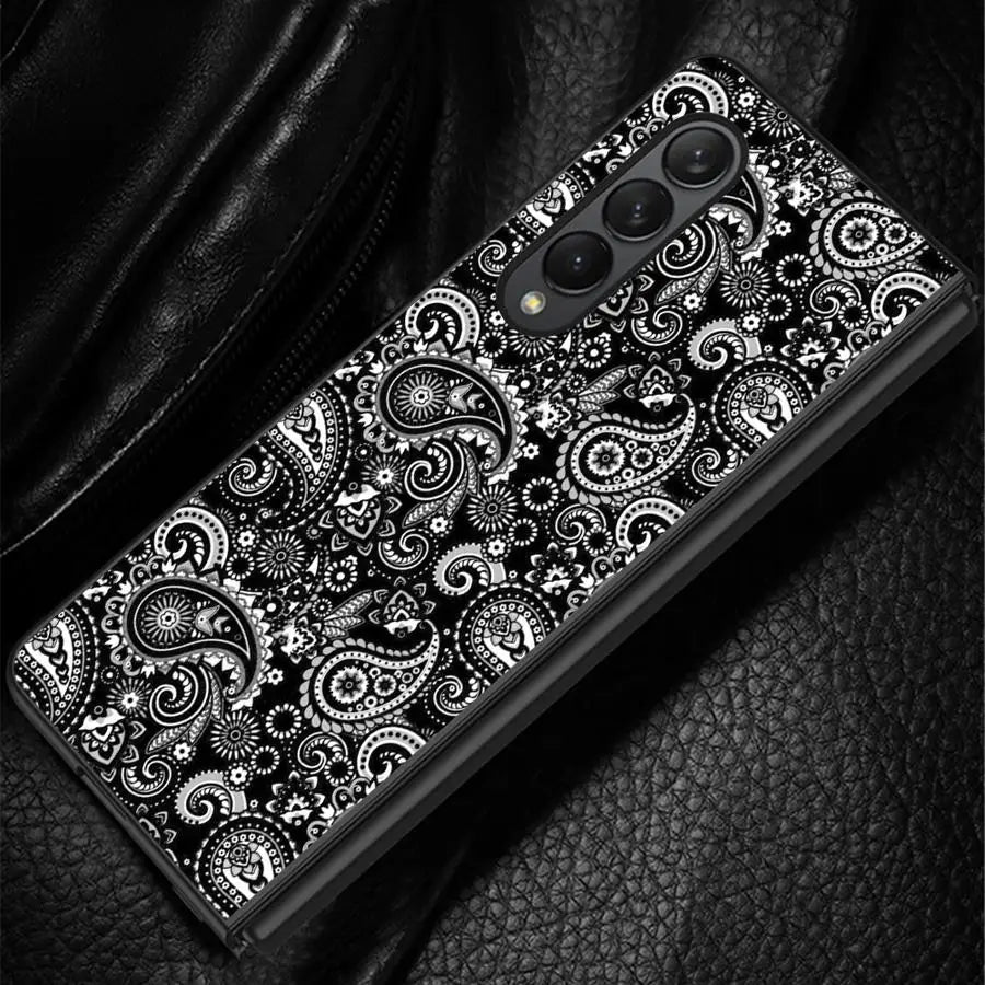 Black Art Pattern Case for Samsung Galaxy ZFold3 ZFold4 Z Fold 7 6 5 4 3 ZFold5 ZFold7 ZFold6 Back Phone Cover