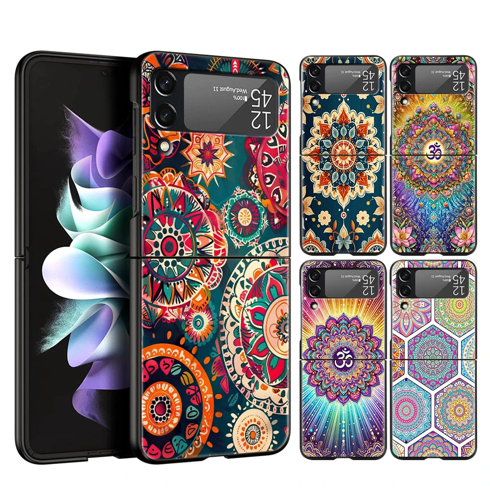 Indian Pattern Mandala Hard PC Phone Case For Samsung Galaxy Z Flip 7 6 5 4 Black Cover For Galaxy Z Flip 3 Foldable Capas Coque