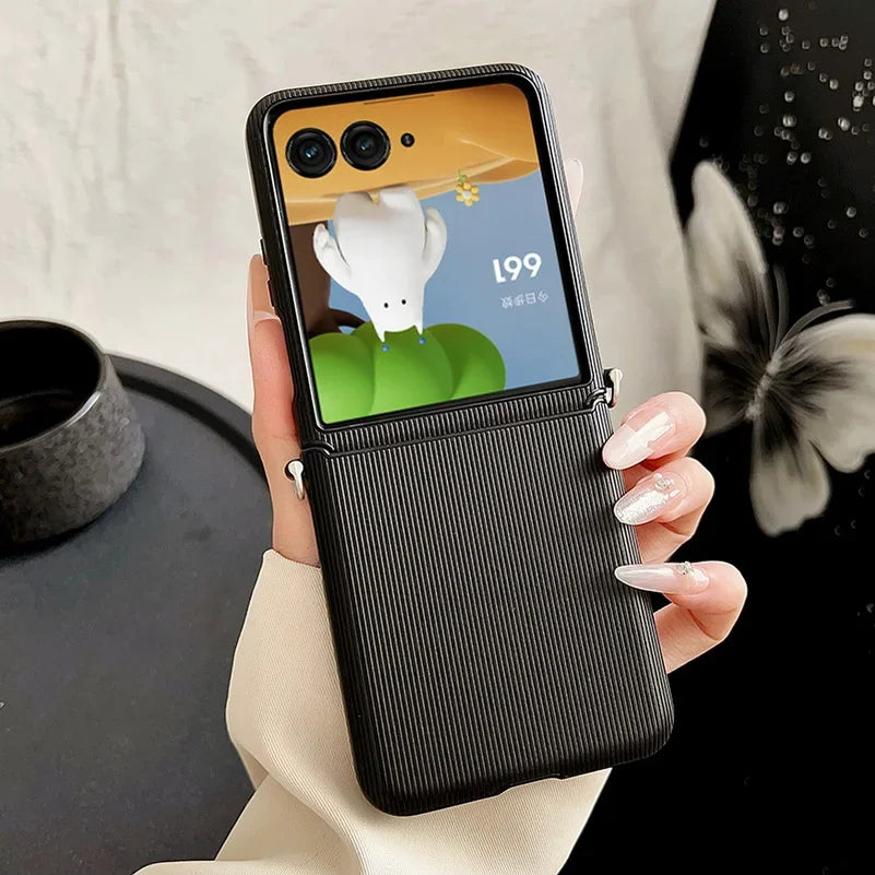 Vertical Bar Textured Candy with Side Buckle Phone Cases For Motorola Moto Razr 60 50 Ultra Razr60  Shockproof Protective Cover