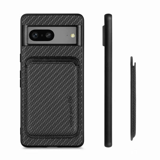 2 In 1 Carbon Fiber Magnetic Card Holder Wallet For Magsafe Google Pixel 6 7 8 9 Pro XL 9A 8A 7A 6A Wireless Charging Back Cover