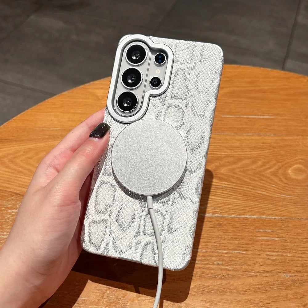 Luxury for Magsafe Inside Magnetic Case for Samsung Galaxy S26 Ultra S23 S22 S25 S24 Ultra Plus S26Ultra Snake Pattern Cover