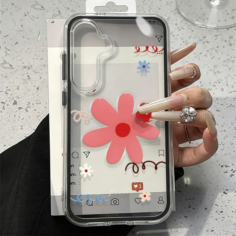 Flower 2 IN 1 Clear Case For Samsung A57 5G Funda Galaxy A56 A37 A36 A35 A55 S26 S25 S23 S22 Ultra S24 Plus A15 A16 A17 A53 A54