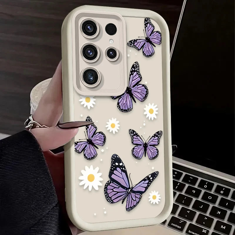 Purple Butterfly Phone Case for Samsung Galaxy S24 S25 S23 Ultra S22 S21 Plus FE A36 A56 A26 A16 A06 A15 A25 A35 A55 5G Cover