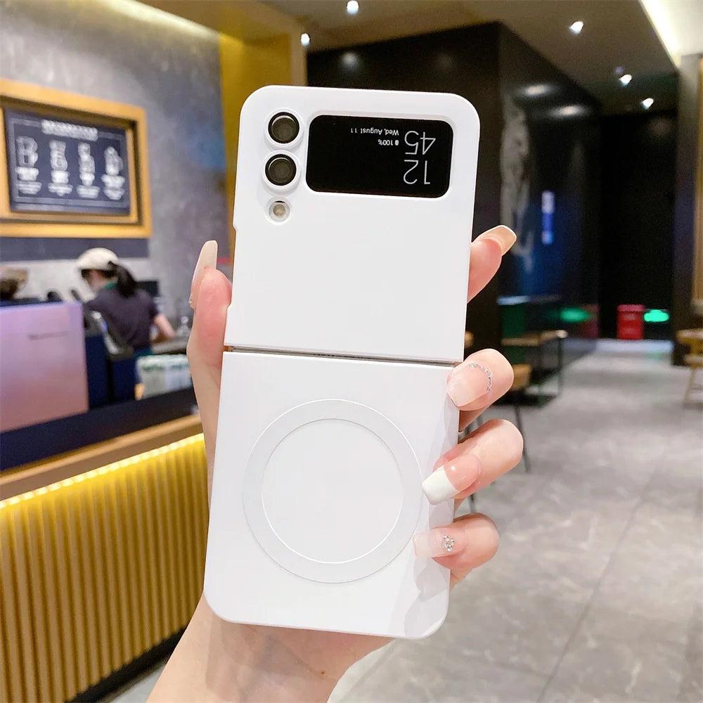 for Samsung ZFlip 4 Luxury for Magsafe Matte Case for Samsung Galaxy Z Flip 6 4 3 5 7 Flip4 Wireless Charger Soft Silicone Cover