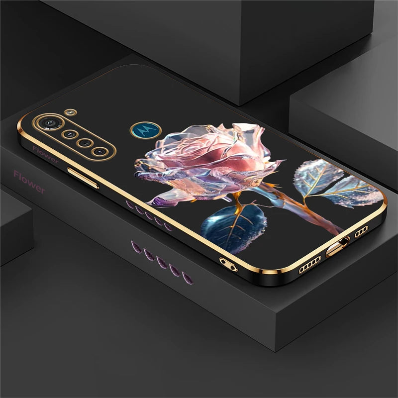 Luxury Plating Flower Case For Moto G8 Power Lite G9 Play E7 Plus Edge20 G30 G52 G22 G60 G40 Fusion Silicone Shockproof Cover