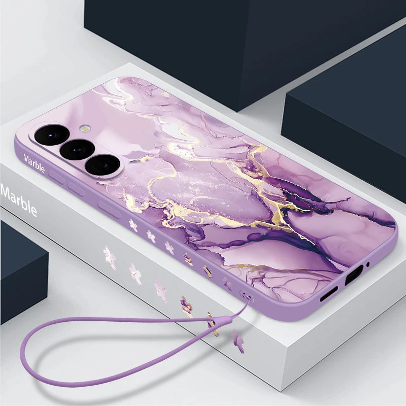 Colorful Marble Case For Samsung Galaxy S24 S23 S22 Ultra S25 S21 S20 FE A15 A25 A35 A55 A52 A53 A54 5G A36 A56 Lanyard Cover