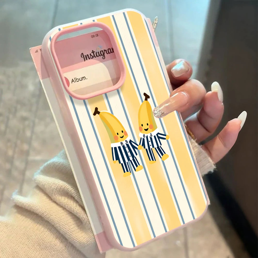 Cute Twin Cartoon Banana Sketch Jelly Phone Case For Samsung Galaxy A57 A56 A55 A54 A37 S26 S25 S24 S23 S22 Ultra Plus FE Clear