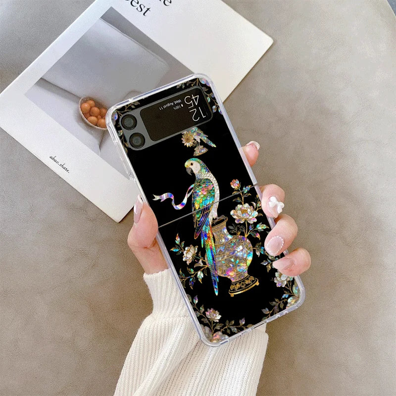 Stylish Dragon Leopard Marble Texture Clear Phone Case for Samsung Galaxy Z Flip 7 Flip 6 5 4 3 Folding Cover for Z Flip7 Flip5