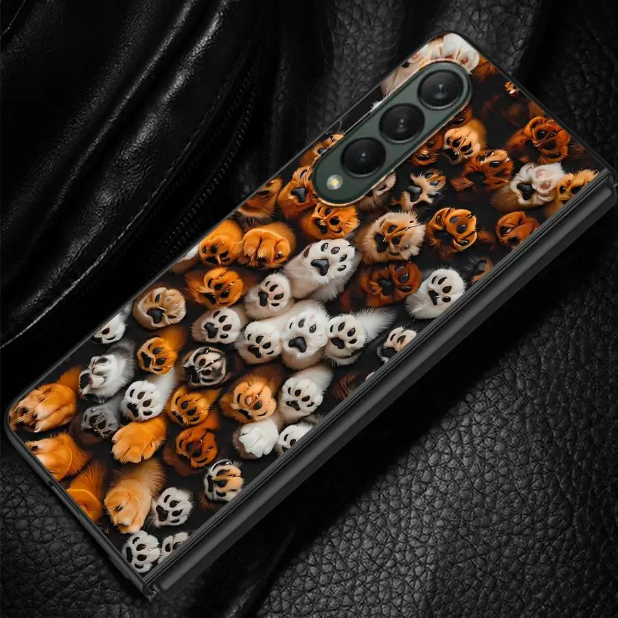 Cartoon Cute Pet Paw Prints Case for Samsung Galaxy ZFold4 ZFold6 ZFold3 ZFold5 ZFold7 Z Fold 7 6 5 4 3 Back Phone Cover