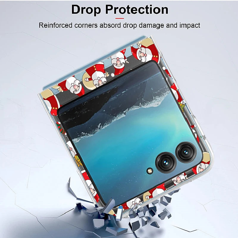 Christmas Phone Case For Motorola Razr 50 40 Ultra Razr 40 Ultra 50 40 Clear Hard PC Folding Shockproof Snowman Patterned Cover