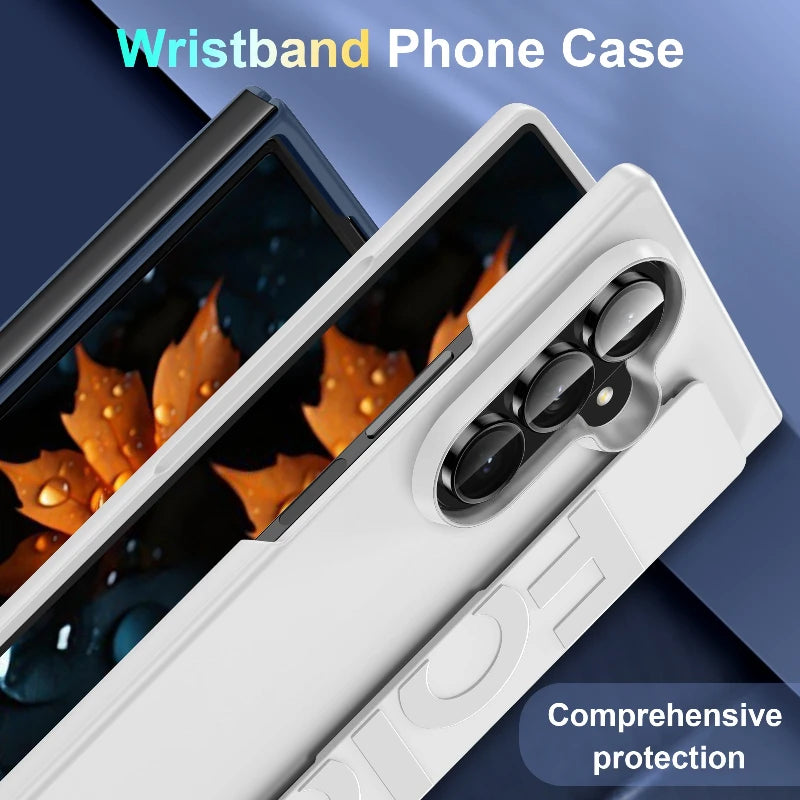 Luxury Wristband Phone Case For Samsung Galaxy Z Fold 7 6 5 4 3 Fold7 ZFold6 ZFold5 5G Folding Wrist Strap Shockproof Back Cover