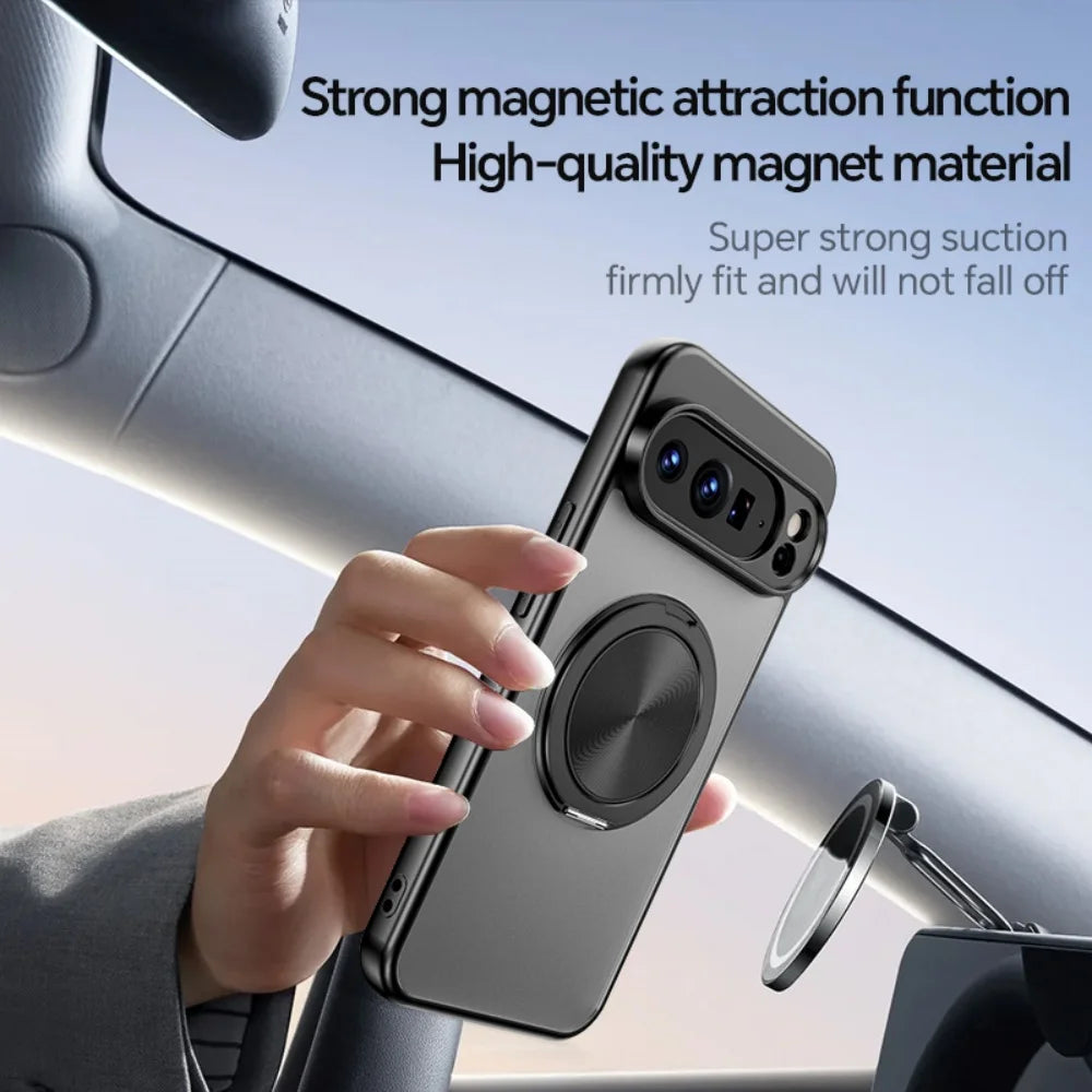Luxury 360 Rotate Bracket Case for Google Pixel 10 Pro XL 9A Slim Matte Translucent Stand Holder PC Shockproof Cover