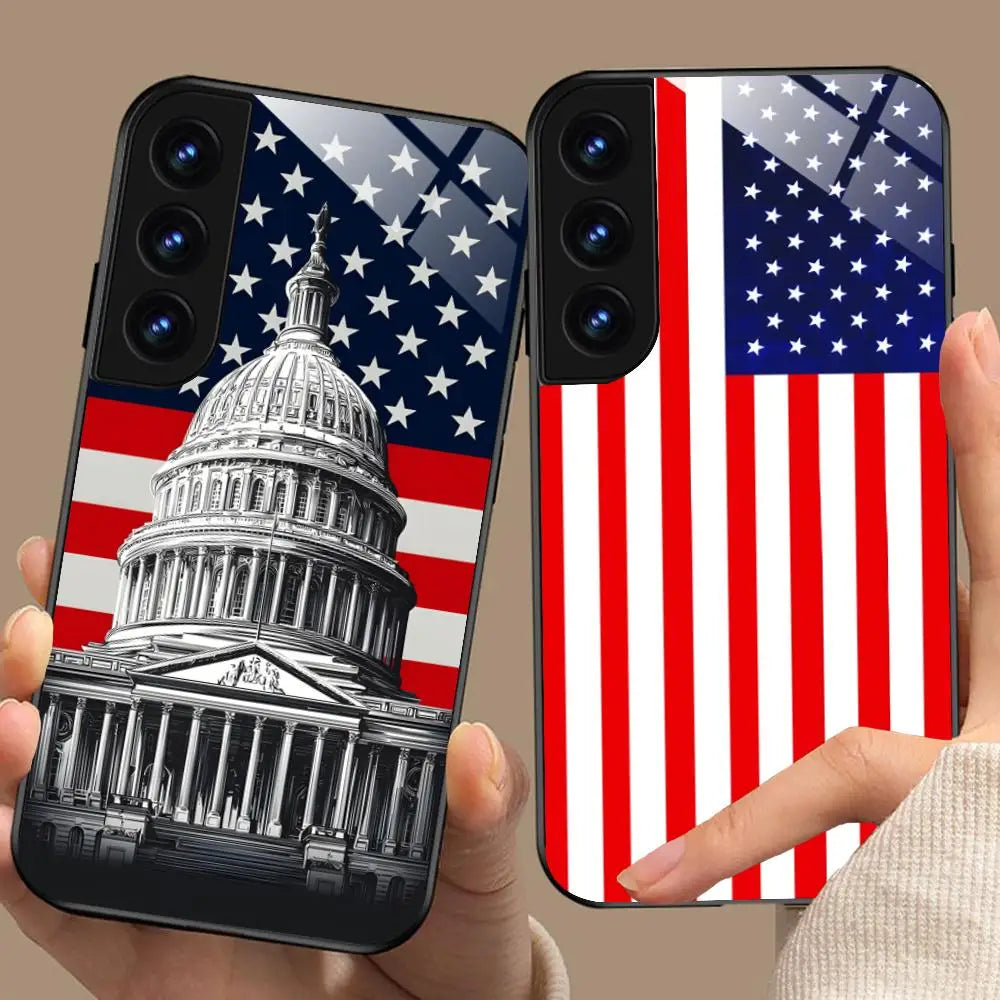 USA America Flag Mobile Cell Phone Case for Samsung Galaxy S26 S25 S24 S23 S22 S21 S20 Note20 Plus FE Ultra Glass Colorful Cover