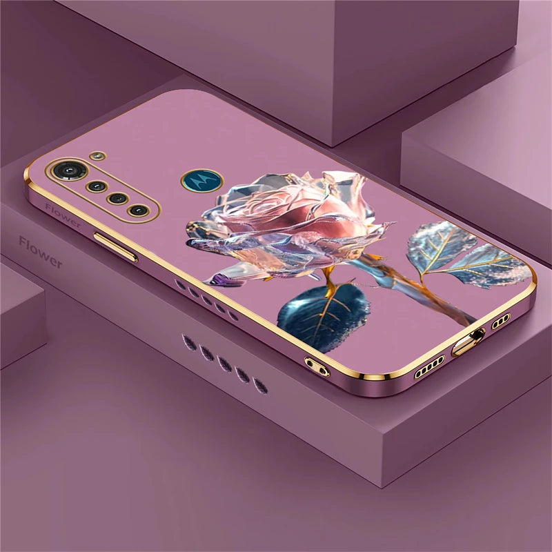 Luxury Plating Flower Case For Moto G8 Power Lite G9 Play E7 Plus Edge20 G30 G52 G22 G60 G40 Fusion Silicone Shockproof Cover