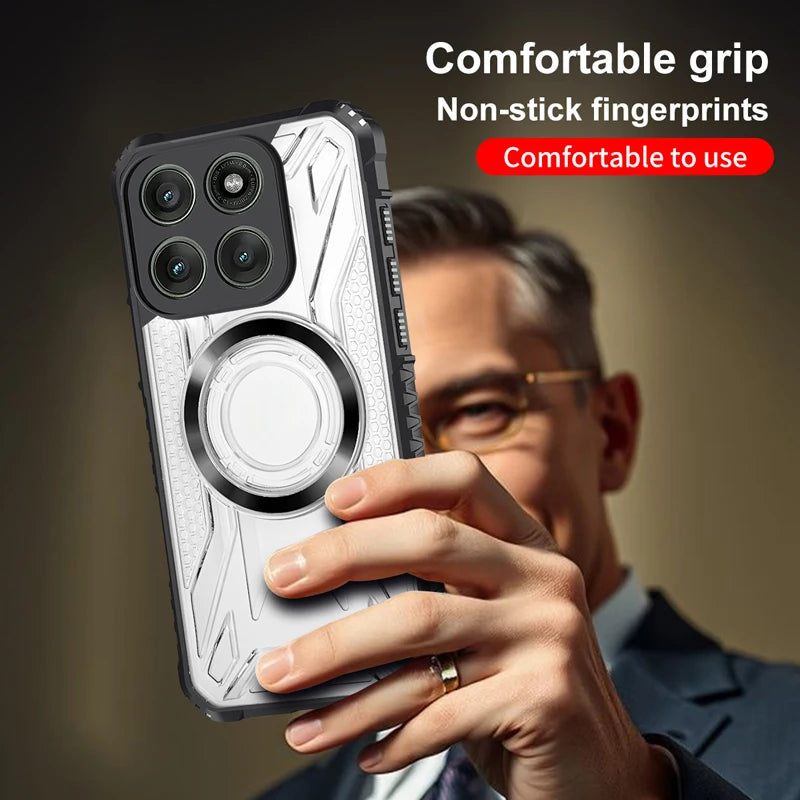 For Motorola MOTO Edge 60 Pro 50 60 Fusion Case Shockproof Magnetic CD Pattern Transparent Hard PC + TPU Armor Cover