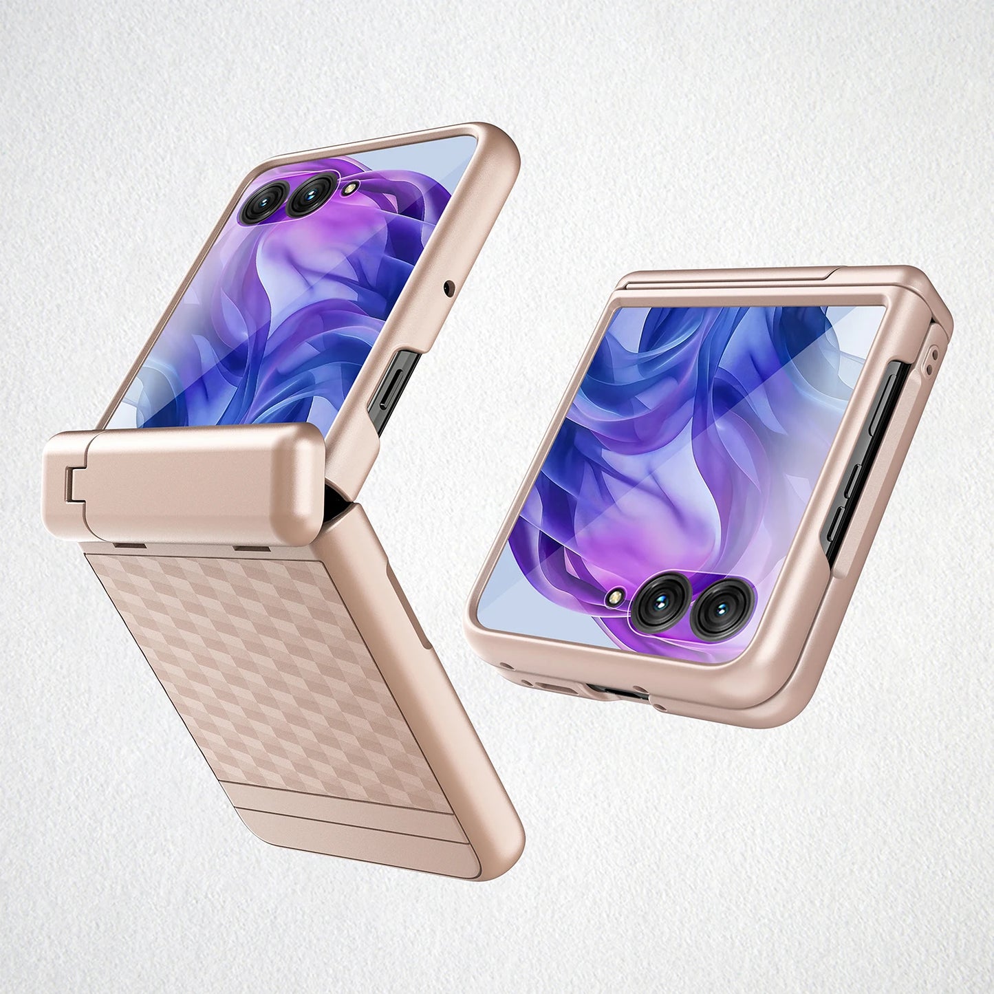 Water Cube Design Hinge Wrapped Hard Case With Hiden Stand And Glass Protector For Motorola Razr 60 50 60Ultra 2025 2024