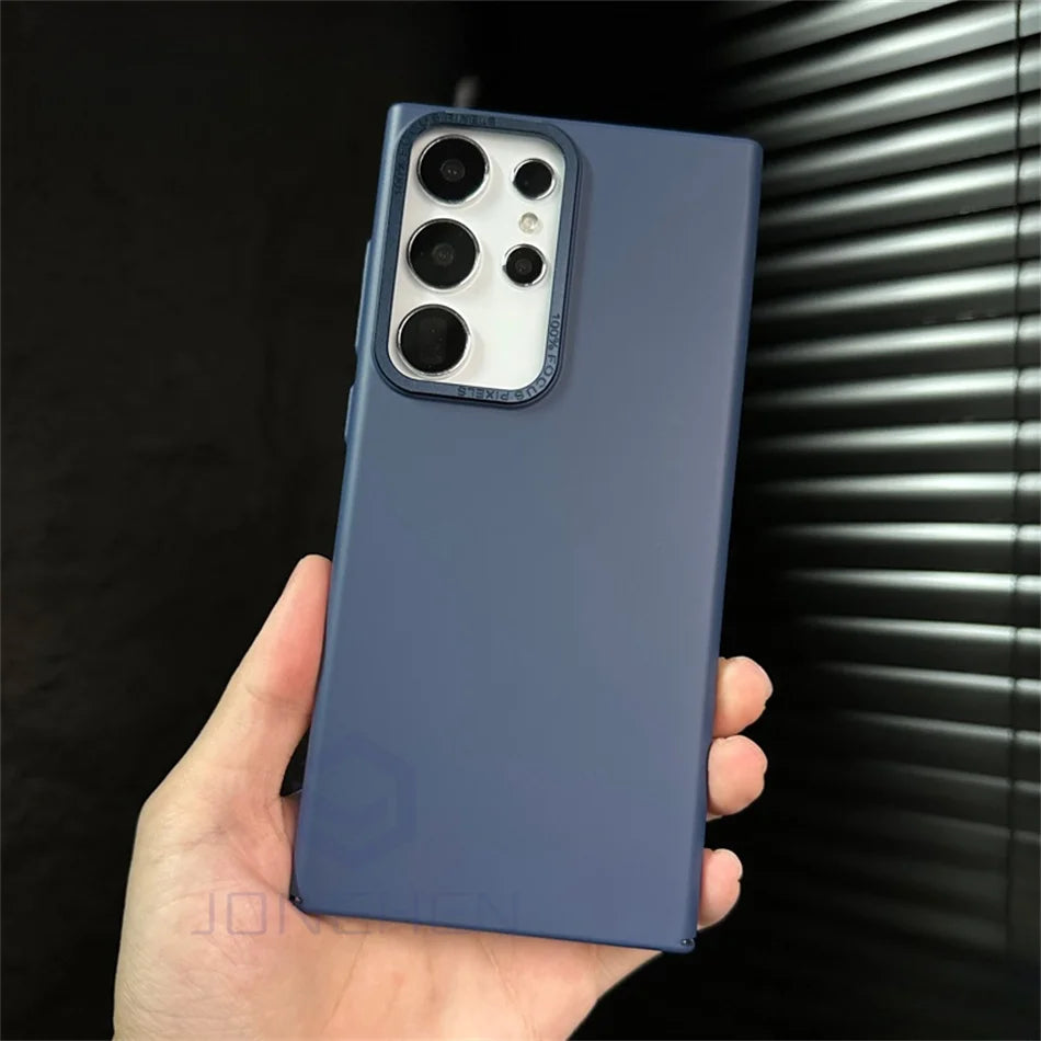 Slim Solid Color Skin Friendly Matte PC Case For Samsung Galaxy S24 S23 Ultra S22 Plus Luxury Alloy Len Hard Shockproof PC Cover