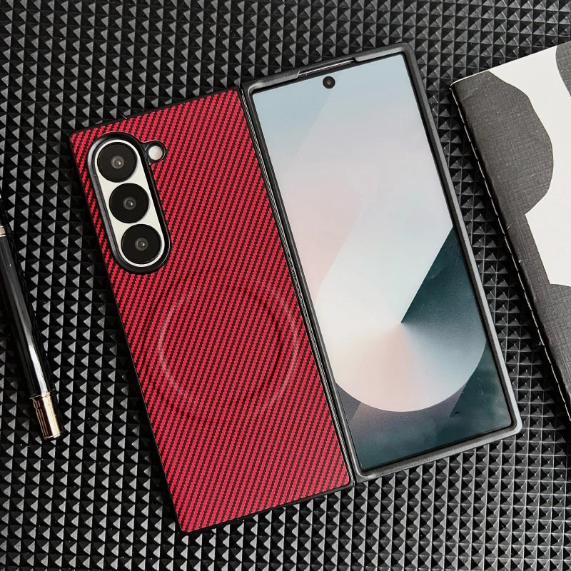 For Magsafe Magnetic Wireless Charging Luxury Solid Color Carbon Fiber Phone Case For Samsung Galaxy Z Fold 7 6 5 4 Bumper Cover