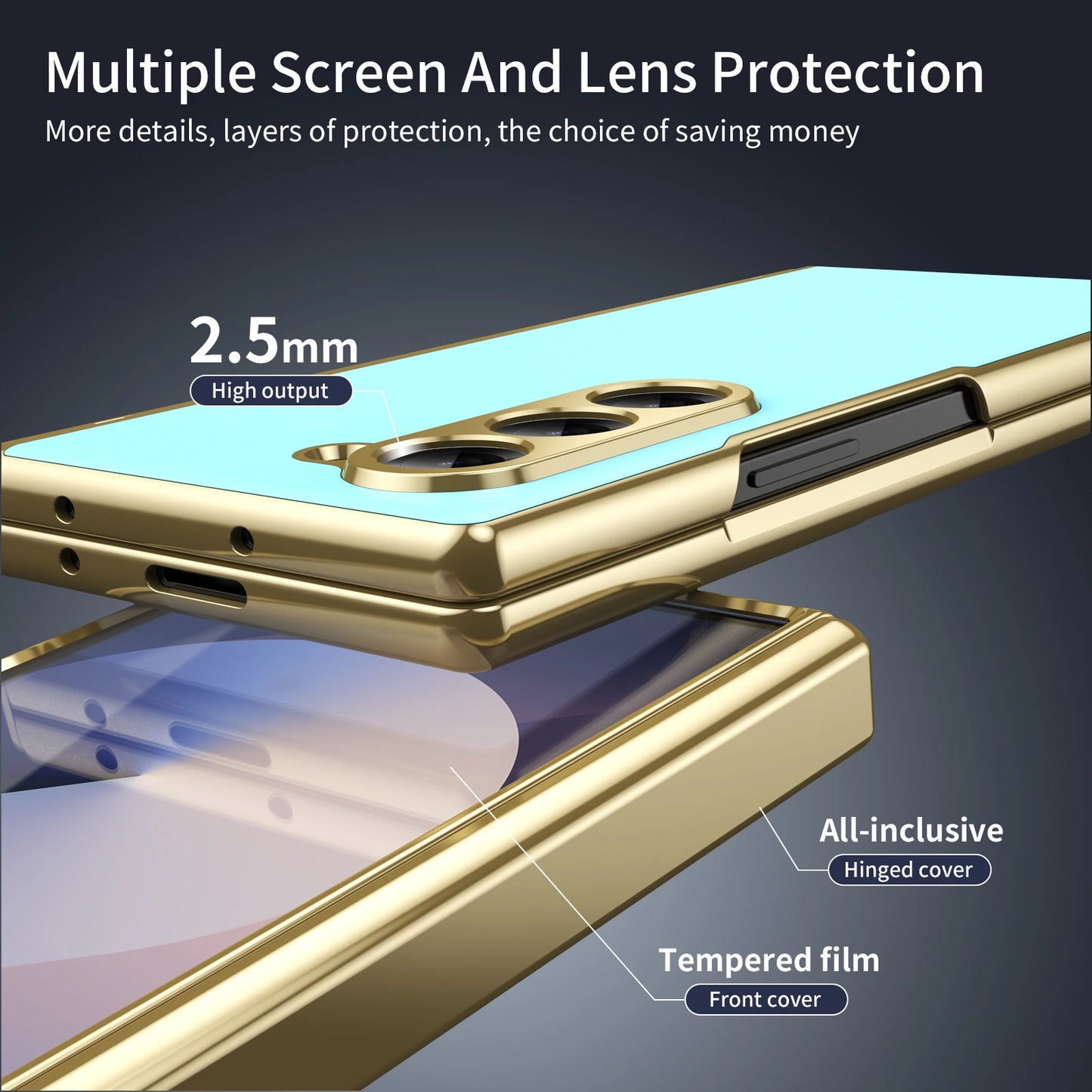 For Samsung Galaxy Z Fold 7 6 5 4 3 Plating Border Hinge Phone Case Luxury Matte Outer Screen Protective Film Shockproof Cover