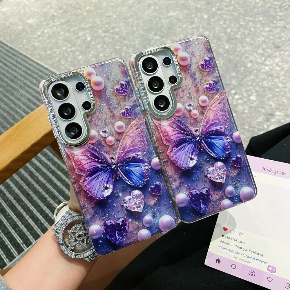 Ins Fashion Butterfly Glitter Cute Case for Samsung Galaxy S26 S24 S25 Plus S23 Ultra S26ultra Bing Love Shockproof Cover Shell