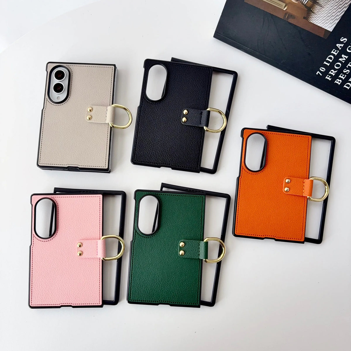 Luxury Leather Phone Case with Ring Holder for Samsung Galaxy Z Fold 8 Ultra Fold7 Fold6 Fold5 Fold4 Fold3 Anti-Fall Matte Cover