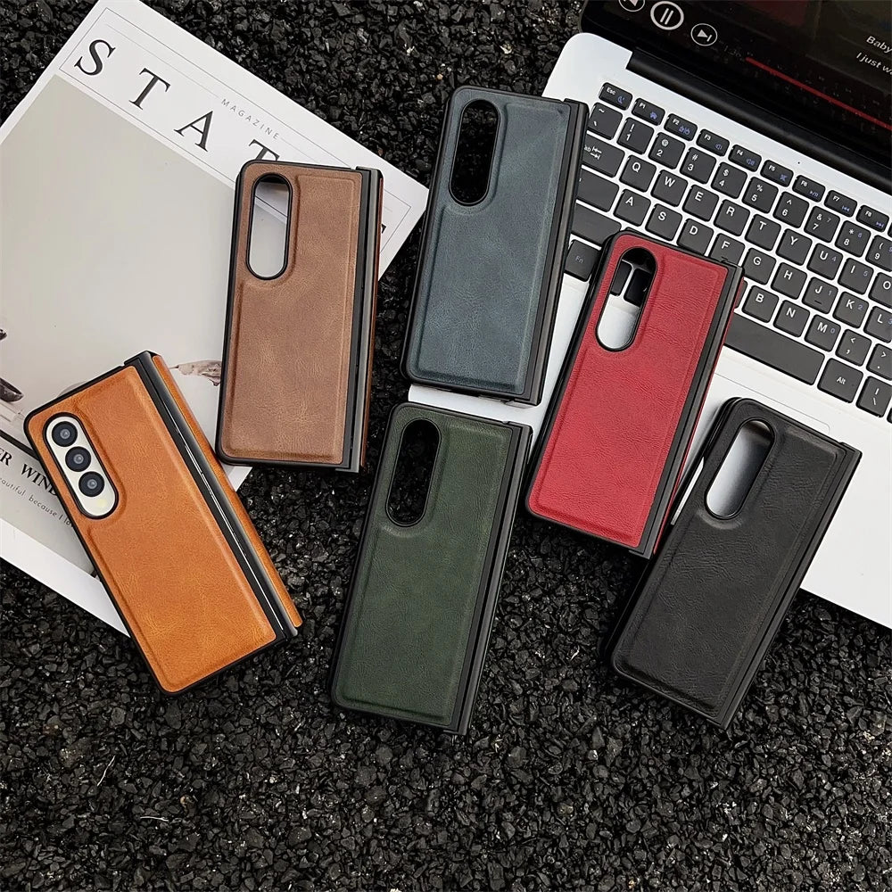 For Samsung Galaxy Z Fold 7 6 5 4 3 5G Case Folding Hinge Business PU Leather Shockproof Cover  For Galaxy ZFold6 ZFold7 Fold5