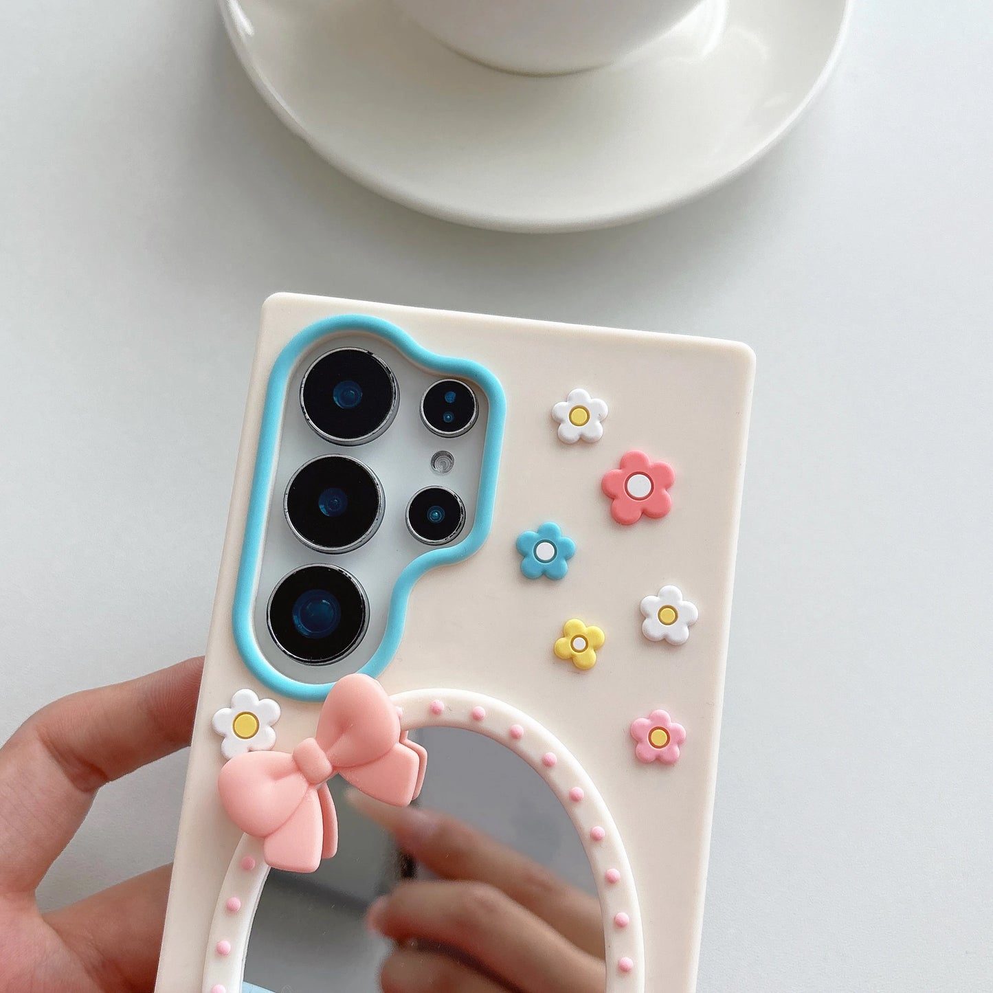 For Samsung S26 S25 S24 S23 S22 Ultra FE A57 A37 A07 A06 A56 A36 A26 A17 A16 A15 A35 A55 A24 3D Cartoon Bowknot Mirror Case