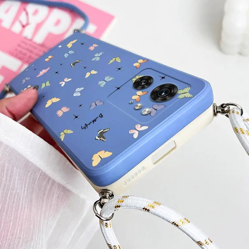 E DGE 40 Mini Butterfly Lanyard Silicone Phone Case For Motorola Moto EDGE 40 50 30 40Neo 50Ultra 50F EDGEPLUS E22 E20 E32 Cover