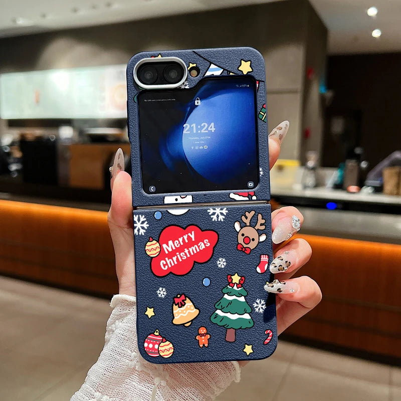 Merry Christmas Print Phone Case For Samsung Galaxy Z Flip 7 4 5 6 3 5G Folding Soft TPU Cover For Samsung Z Flip7 Flip6 Flip5