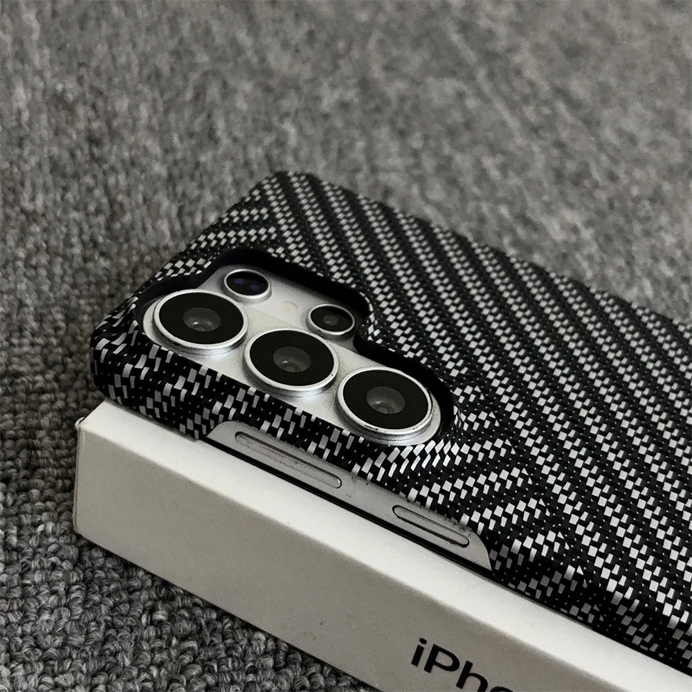 Kevlar Twill Striped Magnetic Frosted Phone Case for Samsung S26 S25 S24 Plus S23 Ultra Wireless Charge Carbon Fiber Thin Cover