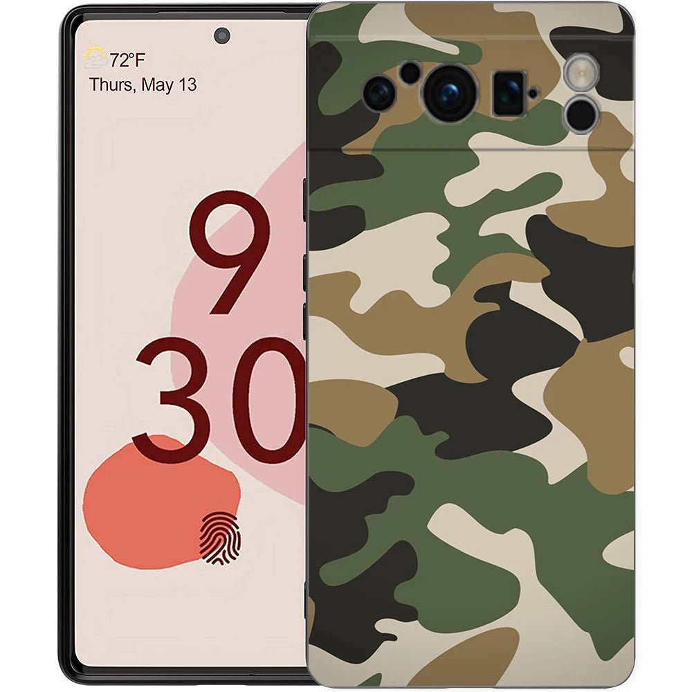 Luxury TPU Phone Case For Google Pixel 9 8 8A 7 7A 6 Pro XL 6A 5G Camouflage Camo Military Army Black Soft Back Cover