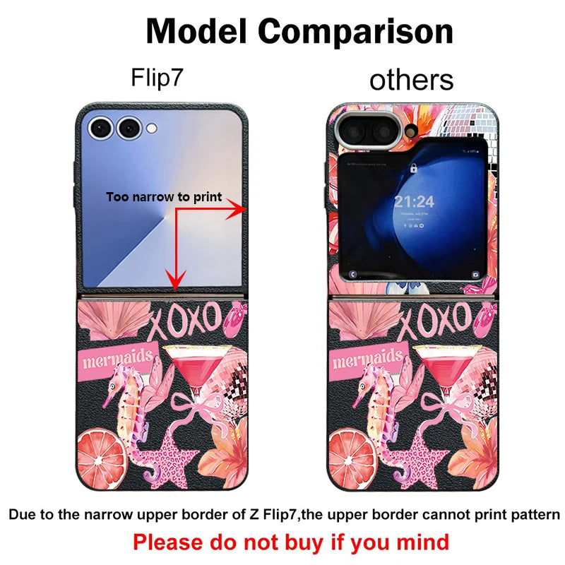 Shell Flower Print Phone Case For Samsung Galaxy Z Flip 7 FE 6 5 4 3 Folding Leather Texture Soft TPU Cover For Samsung Z Flip7