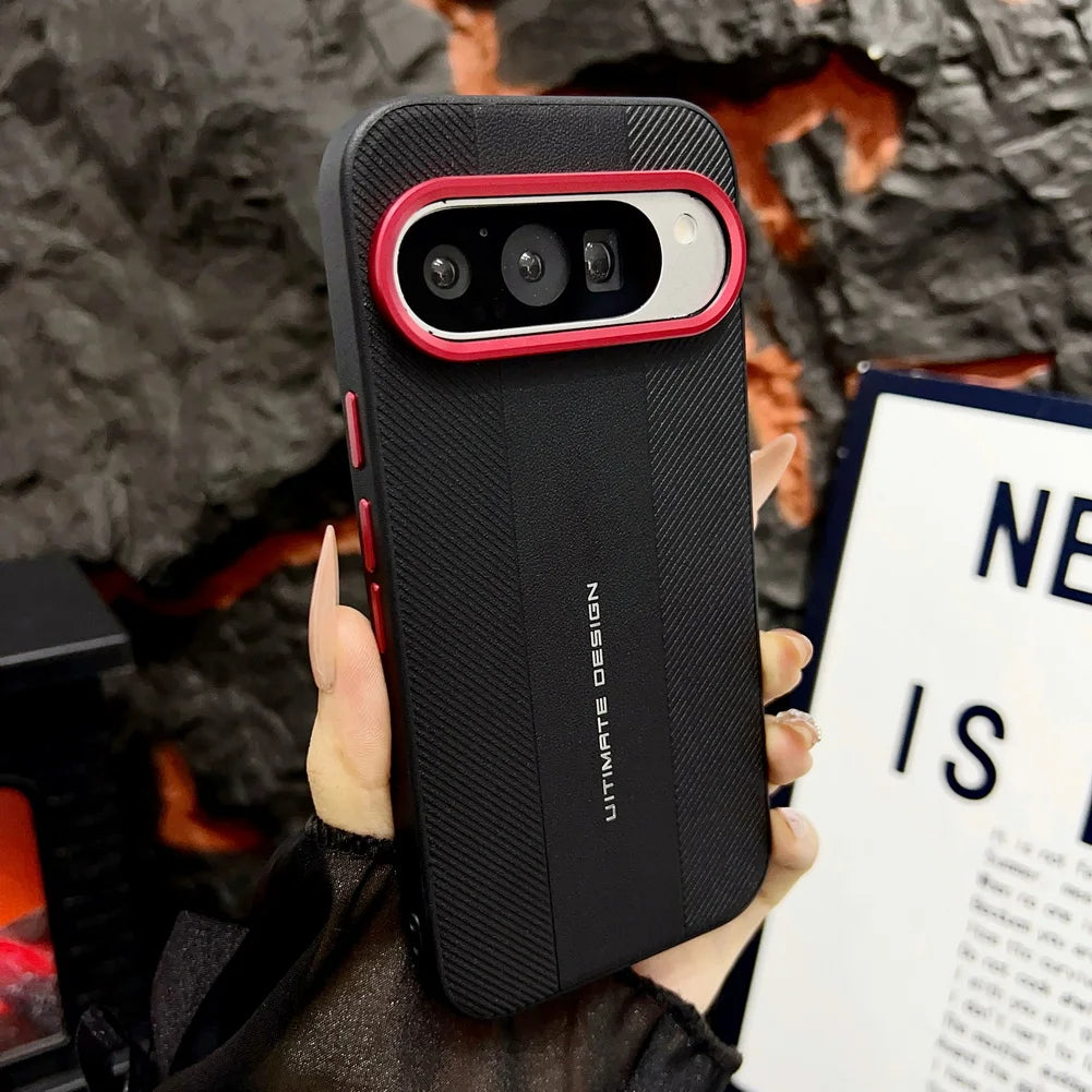Red Camera Frame with Luxury Textured Case For Google Pixel 10a 10 Pro XL 10 pixel 9a 9 pro Ultimate Design Protective Cover