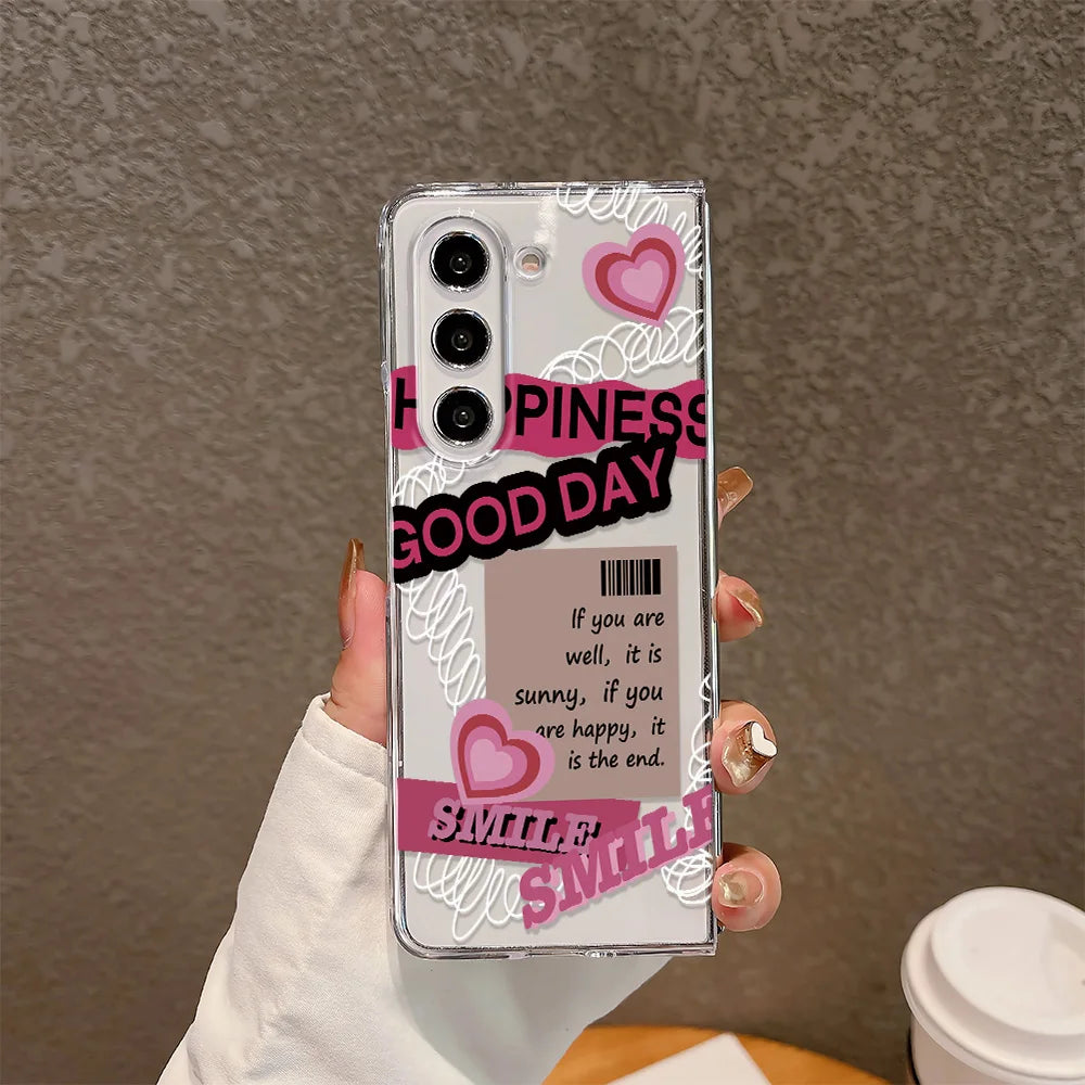Cherry Heart Bowknot Clear Phone Case For Samsung Galaxy Z Fold 6 7 Fold 5 ZFold 4 3 2 ZFold SE W26 W25 Hard Folding Cover Funda