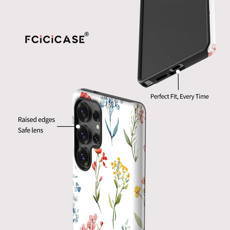 Fcicicase Acrylic Phone Case For Samsung Galaxy S25 S20 FE S24 Ultra S23 Plus A26 A16 A36 A56 Flower Matte Soft Silicone Cover