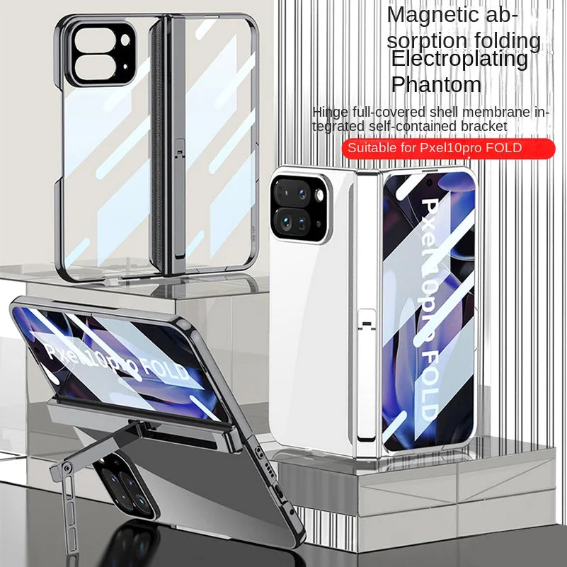 Magnetic Hinge Folding Bracket Plated Frame Transparent Glass Protective Film Case for Google Pixel 10 Pro Fold Protect Cover