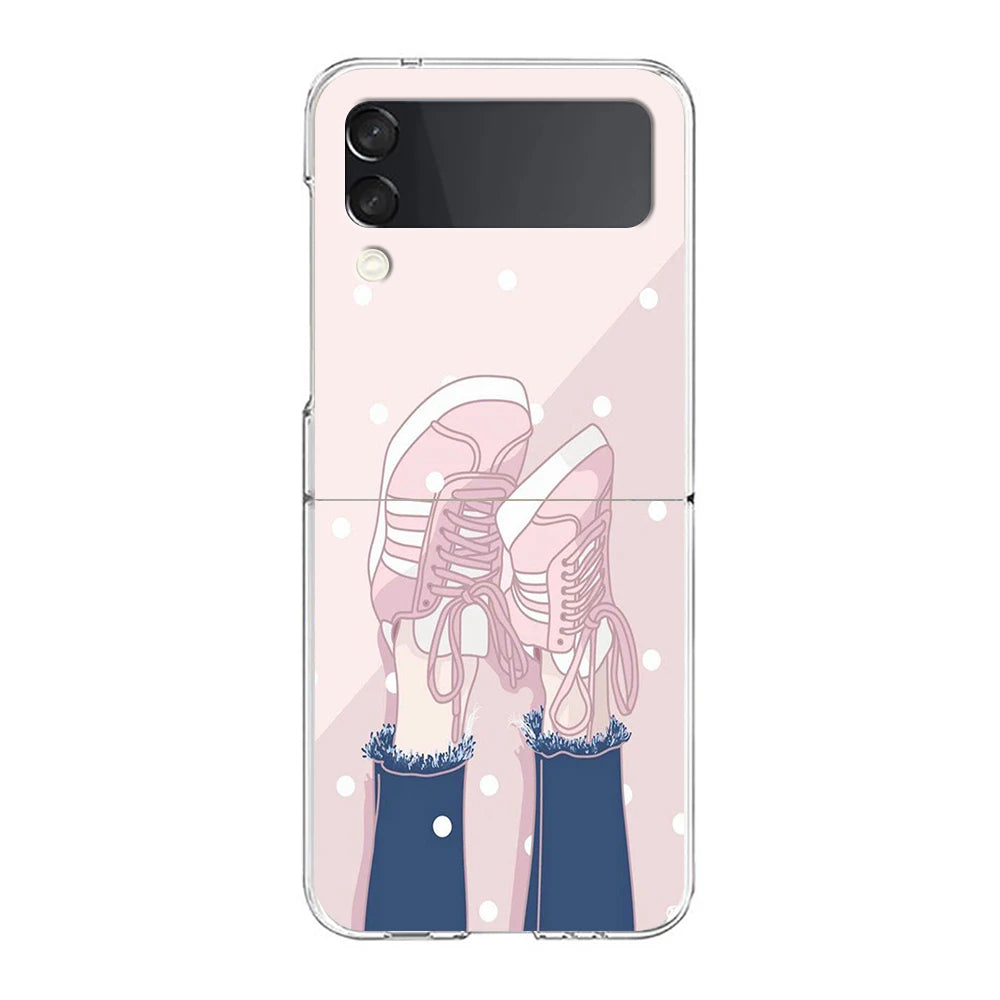 Fashion Girl Pumps Phone Case For Samsung Galaxy Z Flip 7 6 5 4 3 For Samsung Flip7 Flip6 Flip5 Shockproof Hard Folding Cover