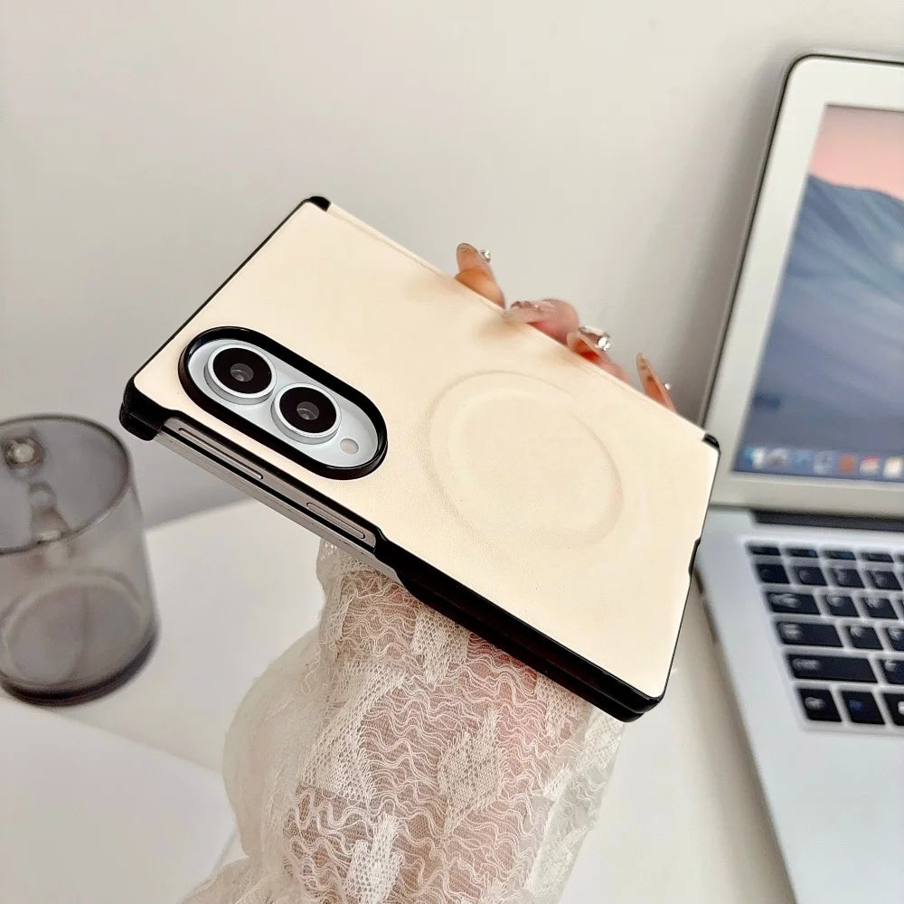 Morandi Color PU Leather Magnetic Case for Samsung Galaxy Z Fold 8 Ultra 7 6 5 4 for Magsafe Dual-axis Hinge Bumper Matte Cover
