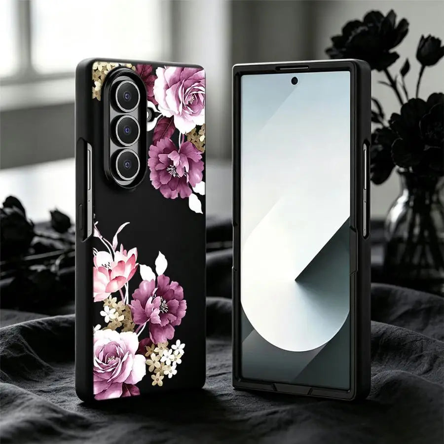 Purple Peony Print Case for Samsung Galaxy Z Fold 8 Z Fold 7 6 5 4 3 ZFold3 ZFold4 ZFold6 ZFold7 ZFold5 Back Phone Cover