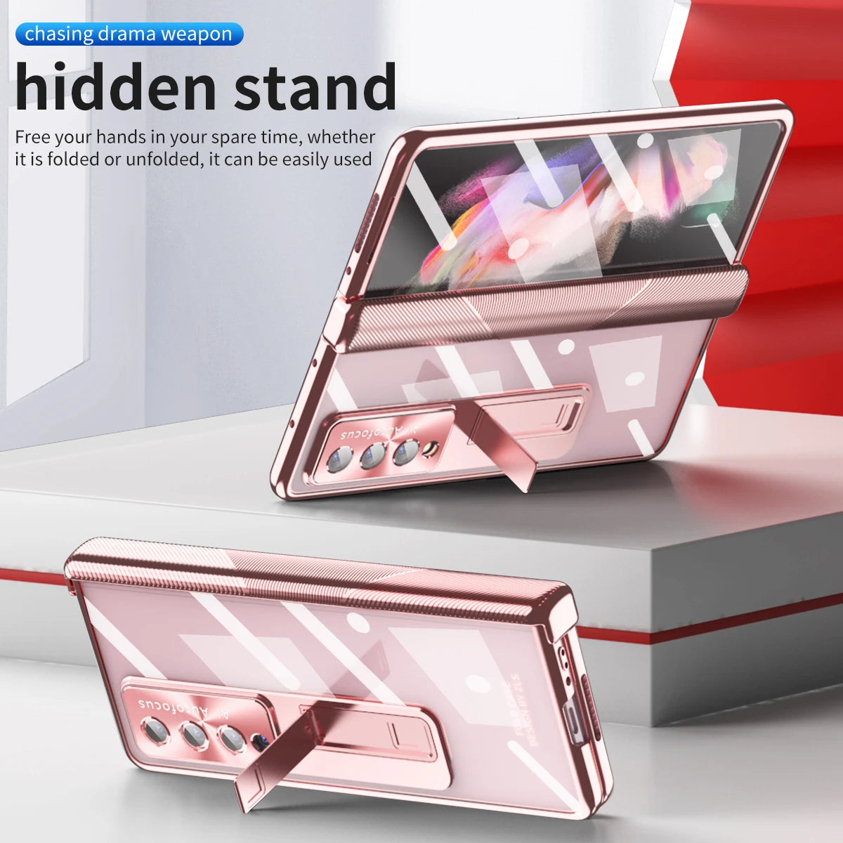With Pen Plating Clear Magnetic Case For Samsung Galaxy Z Fold 7 6 5 4 3 Kickstand 360 Full Screen Protector Film Folding Cover