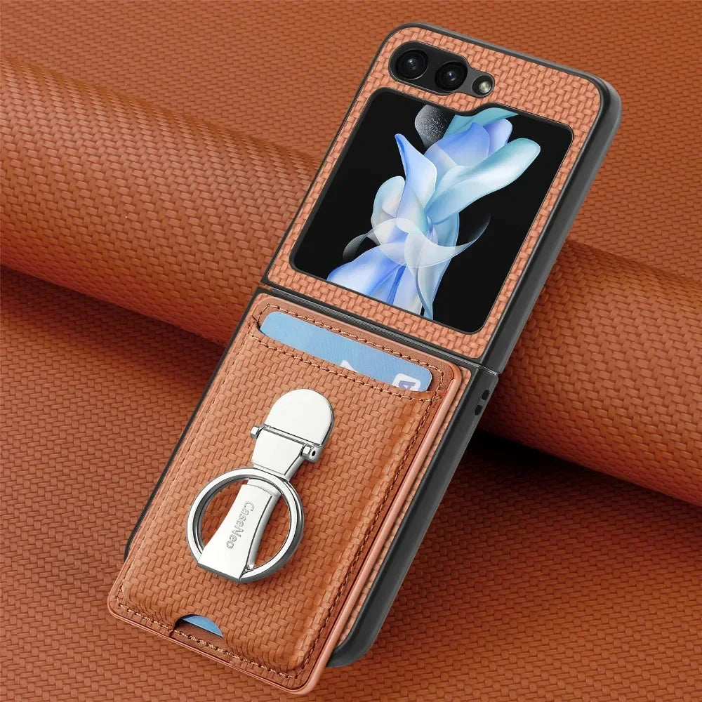 Ring Card Holder Wallet Flip Phone Case for Samsung Galaxy Z Flip 7 6 5 4 3 2 Flip7 Flip6 Flip5 Flip4 Flip2 5G PU Leather Cover