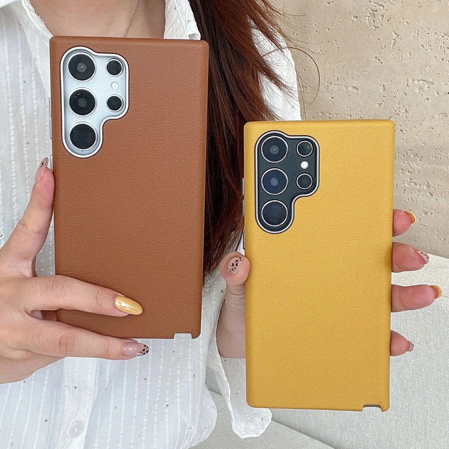 Luxury Leather Lichee Pattern Case For Samsung Galaxy S25 Edge S24 S23 S22 Ultra Plus Solid Color 3 IN 1 Frosted Business Cover