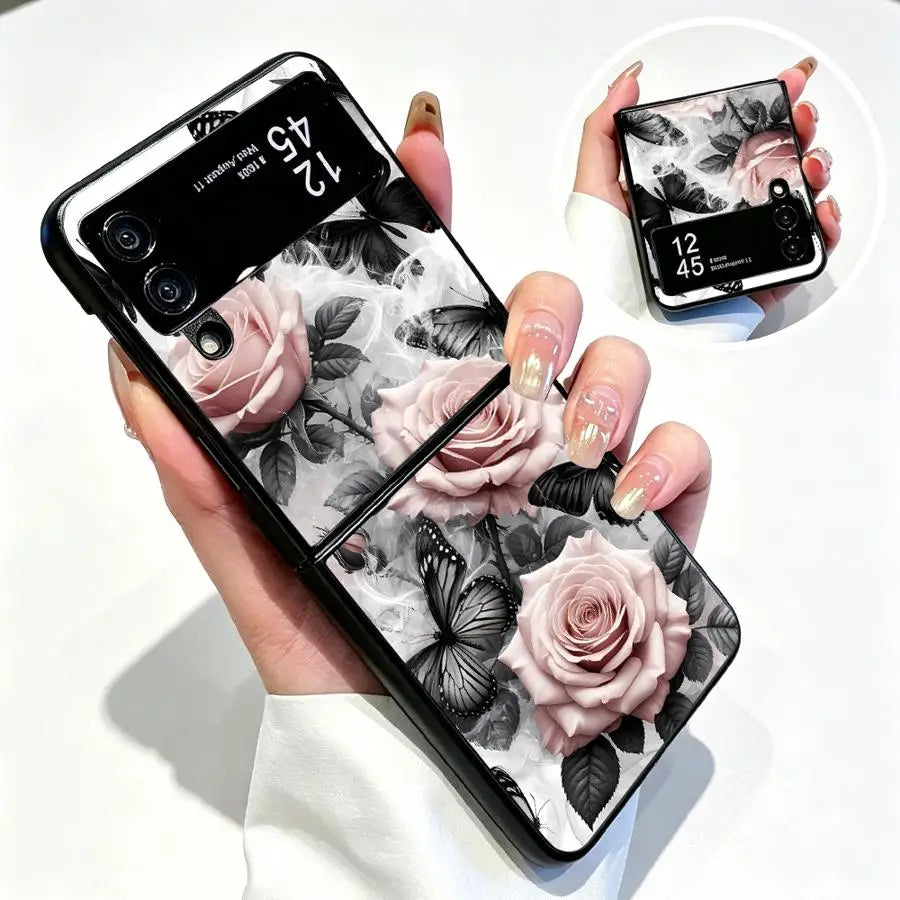Monochrome Butterfly Rose Back Phone Cover Luxury Funda Case for Motorola Razr 70 50 50/60 60 Ultra 70 Plus